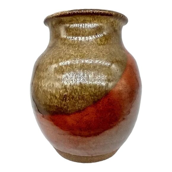 Signed Vintage Studio Art Stoneware Pottery Drip Glaze Vase – 5.5" Earth Tones - Picture 2 of 10